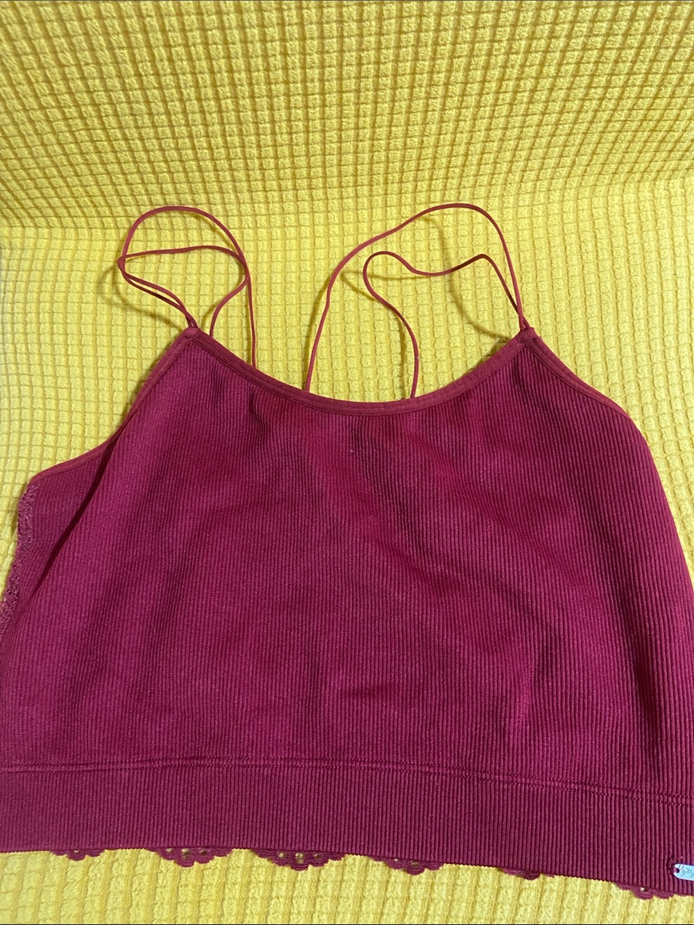 T44- GILLI HICKS Cherry Red Laced Panel Skinny Strap Crop Top